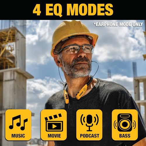 DEWALT Heavy Duty 2-in-1 Neckband Bluetooth Headphones w/Built-in Speakers, Jobsite Wearable Speaker & Around Neck Headpho...