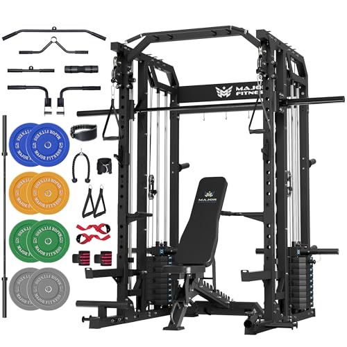Major Fitness Drone2 Advanced Training Smith Machines– All-in-One Home Gym Squat Rack with Aluminum Pulley Set , Weight Ba...
