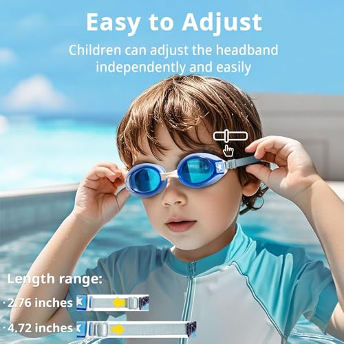 Pixel Panda 2 Pack Kids Swim Goggles with Fabric Strap for 3-14 Anti-Fog Anti-UV, No Leak No Hair Pulling Swimming Goggles