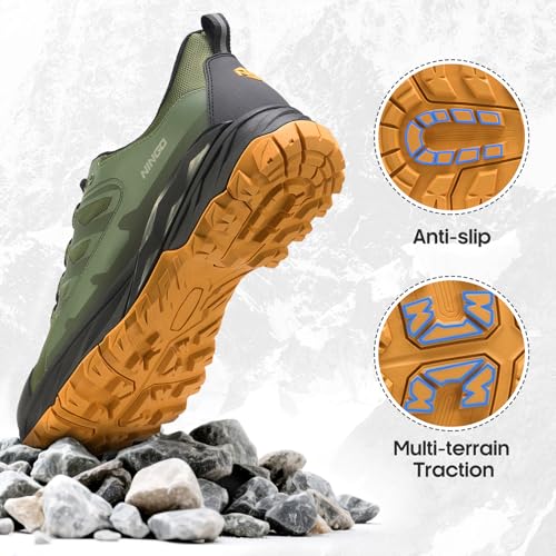 NINGO Mens Waterproof Hiking Shoes, Low Top Non Slip Trekking Hiking Sneakers, Lightweight Breathable Outdoor Trails Shoes...