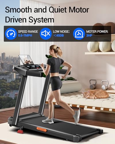 Treadmill with 15% Incline, 3-in-1 Portable Treadmills for Home and Office, Foldable Treadmill with Handles, 3.0HP Quiet B...