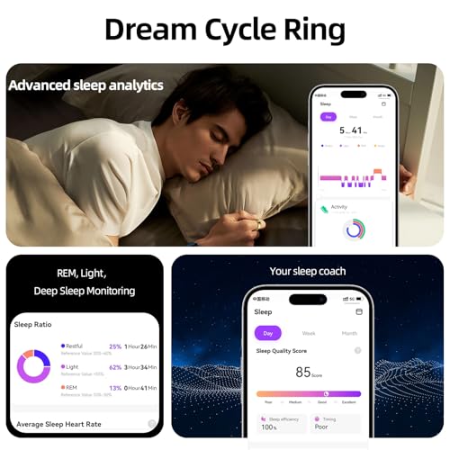 TIAZUUX Smart Ring for Women&Men-Activity/Sleep/Heart Rate/HRV/Stress/Women's Health Tracker-IP76 Waterproof-No Subscripti...