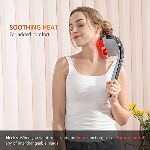 Snailax Cordless Handheld Back Massager with Heat, Deep Tissue Percussion Massager, 3 Sets of Dual Pivoting Heads,Recharge...