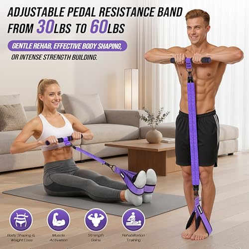 Ayombo Upgrade Pedal Resistance Band with Handle, Adjustable Tube Foot Pedal Device Puller Exercise Bands, for Abs Arm Leg...