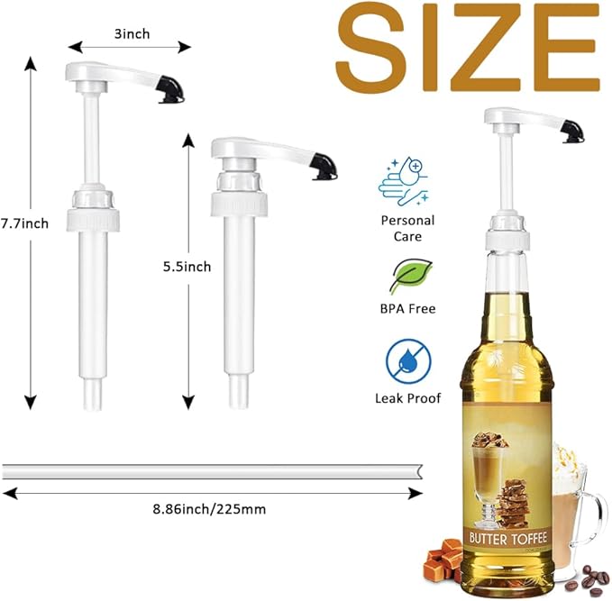 8 pcs White Syrup Pumps with Cap to Avoid Dripping, Leak Proof Coffee Syrup Dispenser, Fits 25.4 Oz Coffee Flavoring Syrup Bottles, Great for Home & Coffee Bar Drinking Mixes, Cocktails, Beverage