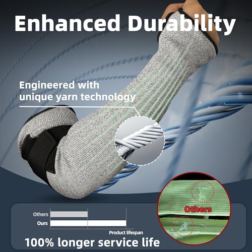 Schwer PRO-SKIN ANSI A6 Cut Resistant Sleeves With 2.0 Detachable Hook and Loop Straps, Non-PFAS, High Risk Cut Protection...