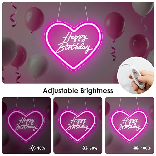 cxfyddp Happy Birthday Neon Sign, Pink, 13.7" x 12.5", LED, USB Powered, Dimmable Switch