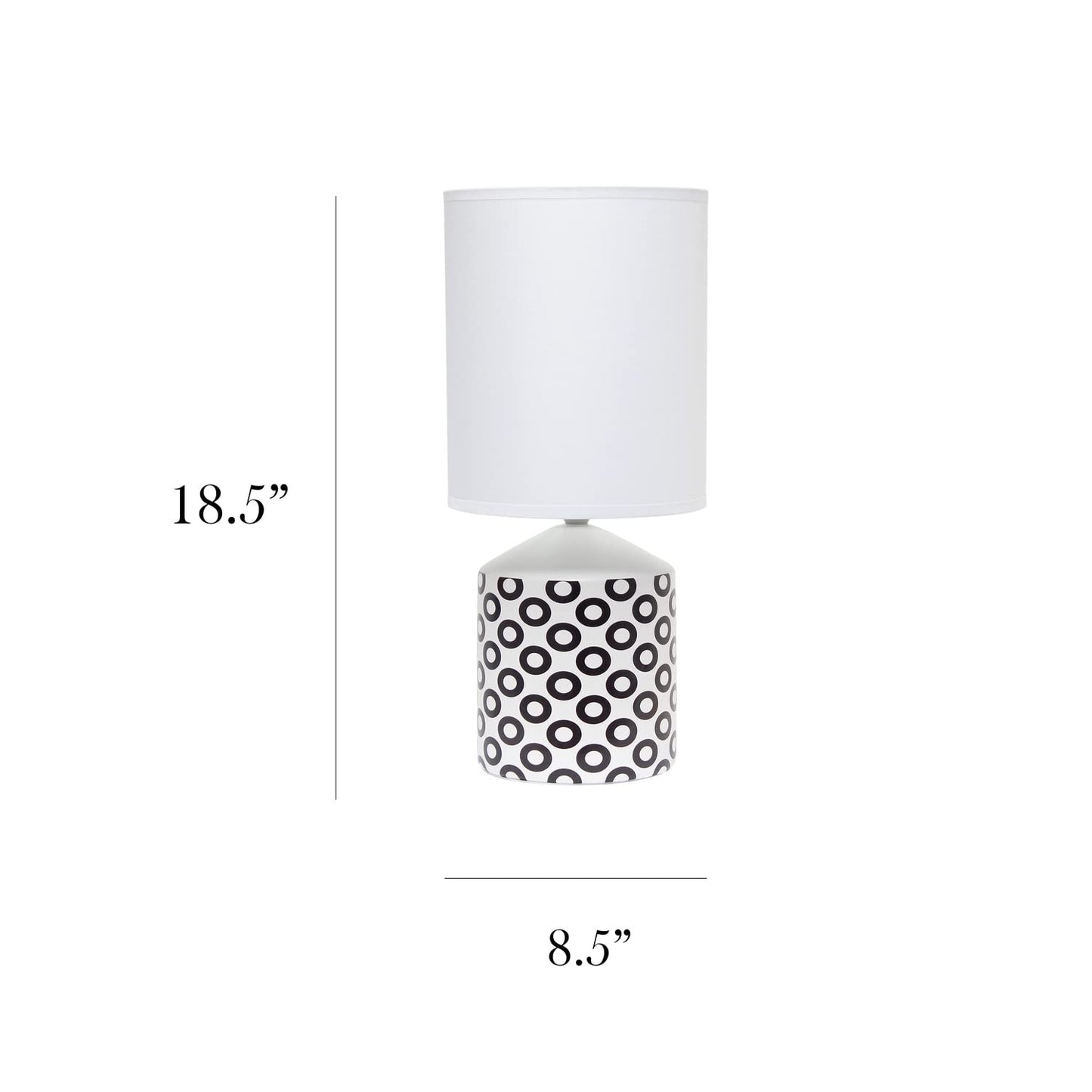 Simple Designs Table Lamp - Black Ovals Circles Pattern, Ceramic, 8.5inL x 8.5inW x 18.5inH, Model LT2077-OVL, Color
