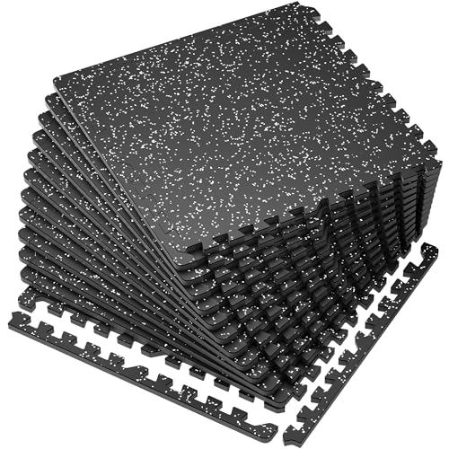 SUPERJARE 0.56'' Thick 12 Pcs 48 Sq Ft Rubber Top Exercise Equipment Mats, High Density EVA Foam Mats with Rubber Top, Int...
