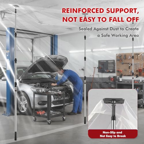 Teodute 12FT Dust Barrier Poles, 4 Pack Spring Retractable Zipper Wall Poles for Dust Barrier System with 2 Heavy-Duty Zip...
