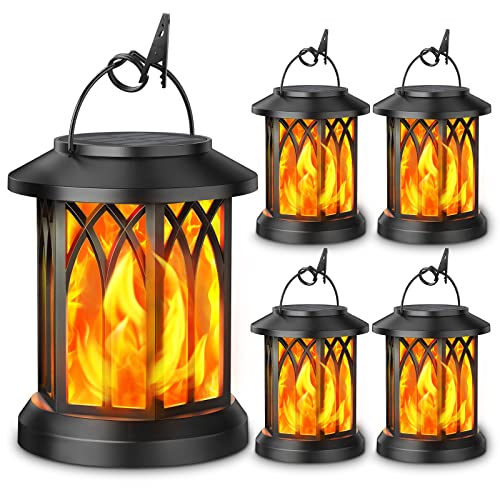 KOOPER 4 Pack Solar Lantern Outdoor Lights, Upgraded Flickering Flame Solar Lanterns Lights Outdoor Waterproof, Hanging La...