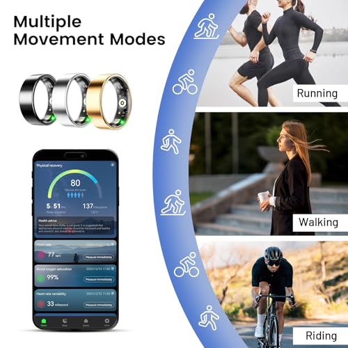 Mirlray Smart Ring for Women & Men, Smart Ring Health Tracker, Blood Oxygen & Heart Rate Monitor, Long Lasting Battery Sle...