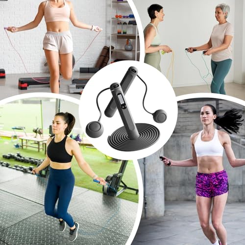 Cordless Skipping Rope - Wireless Skipping Rope | Fit Ropes | Weighted Professional Digital Jumping Cord With Counter | Gy...