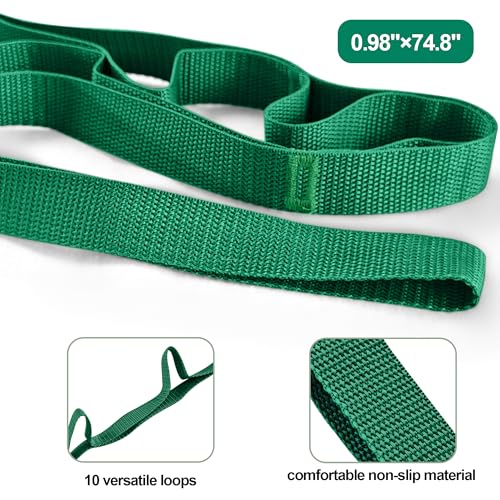 Stretching Strap Yoga Strap Physical Therapy for Home Workout, Exercise, Pilates and Gymnastics, 10 Loops Non-Elastic Stre...