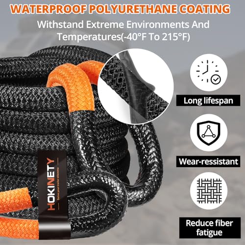 HOKINETY Kinetic Recovery Tow Rope: 1.26" x 30ft Snatch Strap with Soft Shackles Heavy Duty Offroad Towing Straps Kit for ...