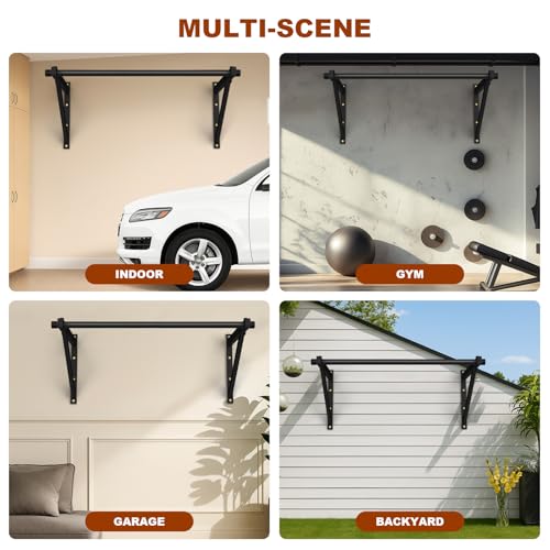 Wall Mounted Pull Up Bar, Adjustable Depth 51" Chin Up Bar, Heavy-Duty 500 lbs Weight Capacity, Maintain Upper Body Streng...