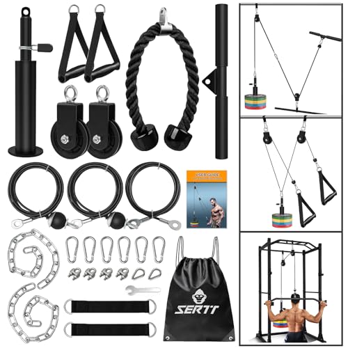 SERTT Weight Cable Pulley System Gym, Upgraded Cable Pulley Attachments for LAT Pull Down, Biceps Curl, Tricep, Arm Workou...