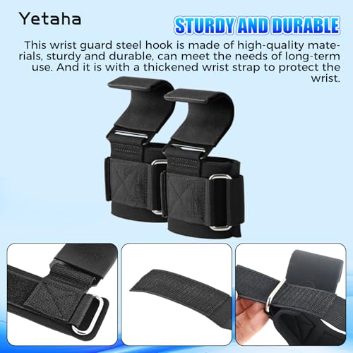 Yetaha Weight Lifting Hooks, Wrist Support Hooks, Wrist Guard Steel Plate Hook, Anti-slip Hanging Single Bar Weightlifting...