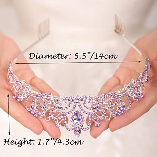 JWICOS Light Purple Crystal Tiara and Crown for Women Elegant Princess Crown with Comb Women's Rhinestone Headband for Wed...