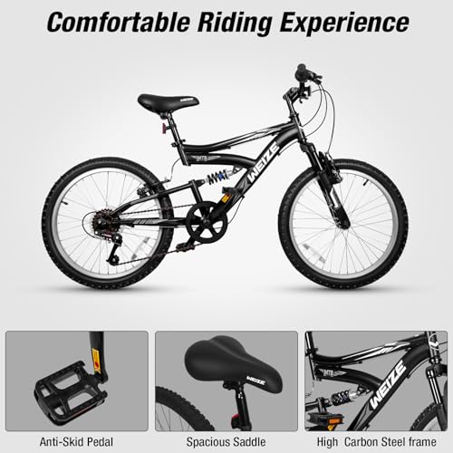 WEIZE Kids Mountain Bike, 20 24 inch Kids' Bicycles for 6-14 Years Old Boys Girls with Dual Full Suspension, 6 Speeds Driv...