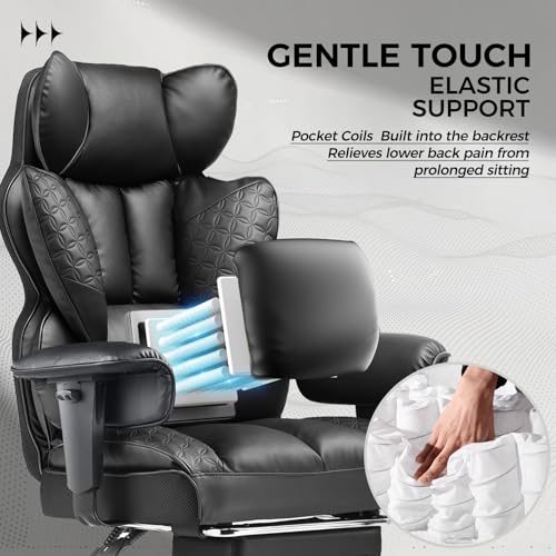 COMHOMA Big and Tall Office Chair 400LBS Wide Ergonomic Gaming Chair with Deluxe Embossing Leather with Foot Rest 150°Recl...