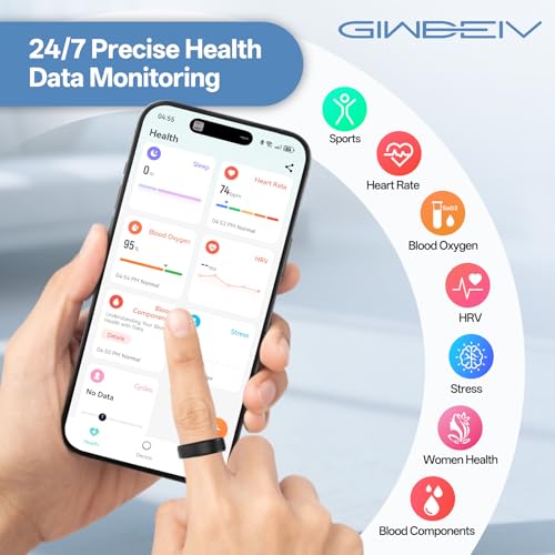 Giwbeiv Smart Ring for Women Men, Health Fitness Tracker Ring with Heart Rate/Sleep Tracker/Blood Oxygen/HRV/Stress/Calori...