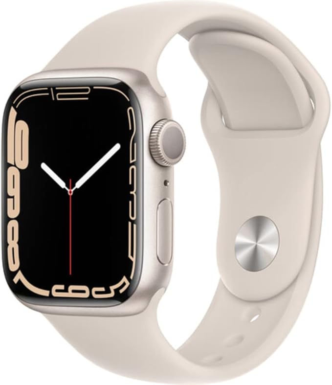 Apple Watch Series 7 (GPS, 45mm) Starlight Aluminum Case with Starlight Sport Band, Regular (Renewed)