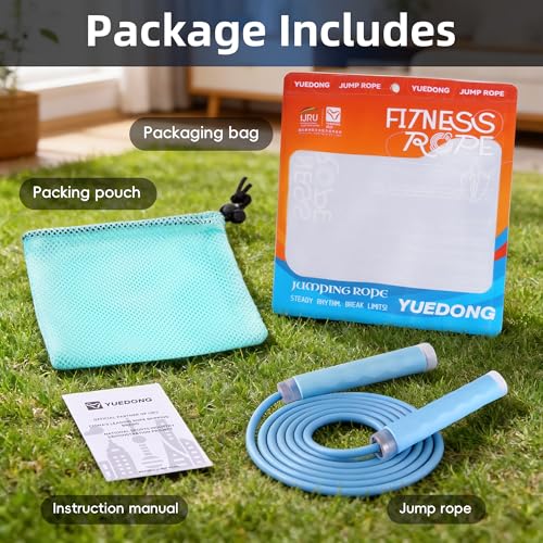 YUEDONG 7mm Thick Weighted Jump Rope for Fitness - Adjustable Heavy PVC Skipping Rope with Ball Bearings, Wave Texture Erg...