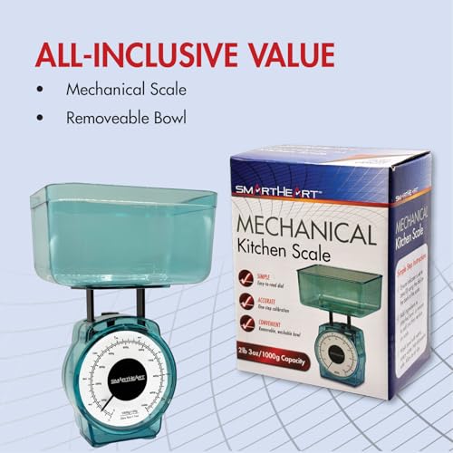SmartHeart Mechanical Kitchen Scale | Simple One-Step Calibration | Precise Measurements with Removable Bowl | Easy-to-Rea...