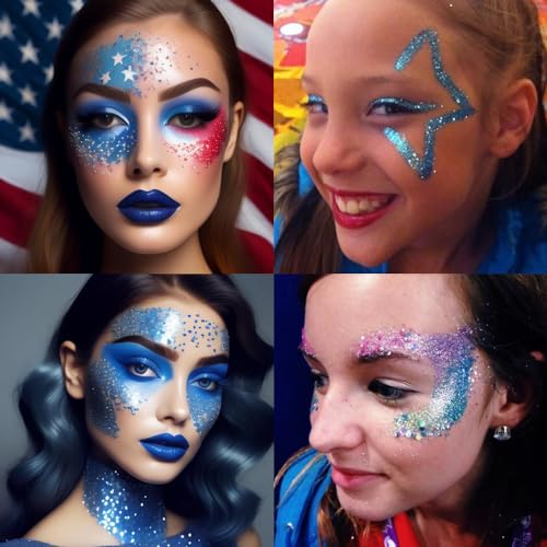 Mysense Royal Blue Body Glitter Gel, Singer Concerts Face Hair Glitter Makeup, Music Festival Rave Accessories, Chunky Gli...