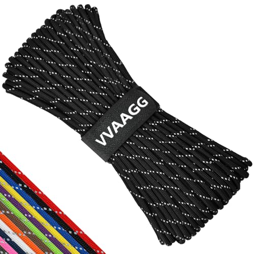 VVAAGG Reflective Paracord Rope 100FT, 7 Strand Nylon para Cord Lanyard Utility 550 Parachute Cord, 4mm Thin Tent Rope for...