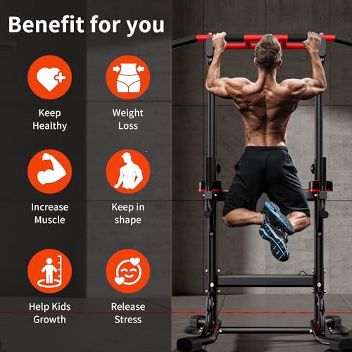 SogesHome Pull Up Bar and Dip Station, Heavy Duty Adjustable Home Gym Equipment for Strength Training, Multifunctional Wor...