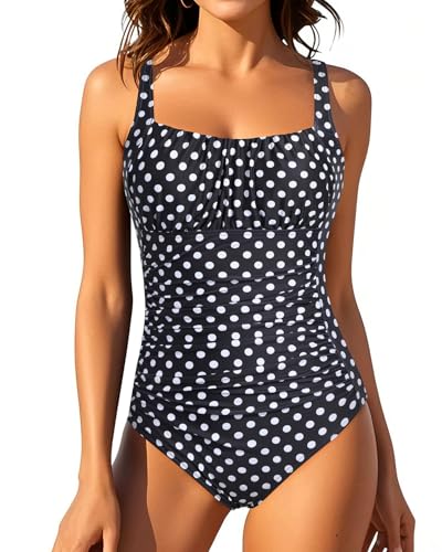 Aqua Eve One Piece Bathing Suit for Women Tummy Control Swimsuit Slimming Vintage Swimwear