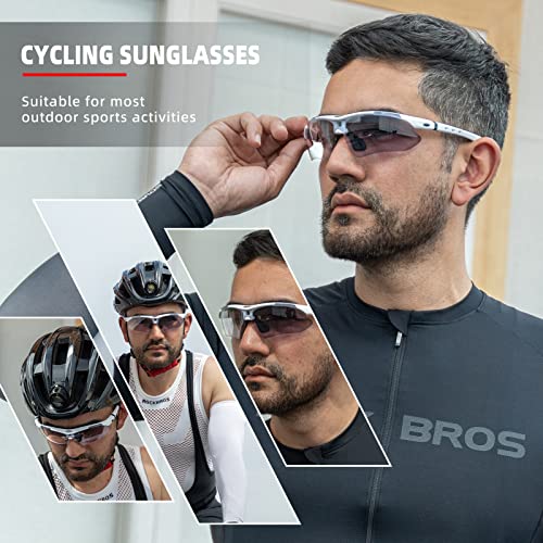 ROCKBROS Photochromic Sports Sunglasses Mens Pickleball Glasses Cycling Glasses MTB Sunglasses, with Removable Elasctic Band