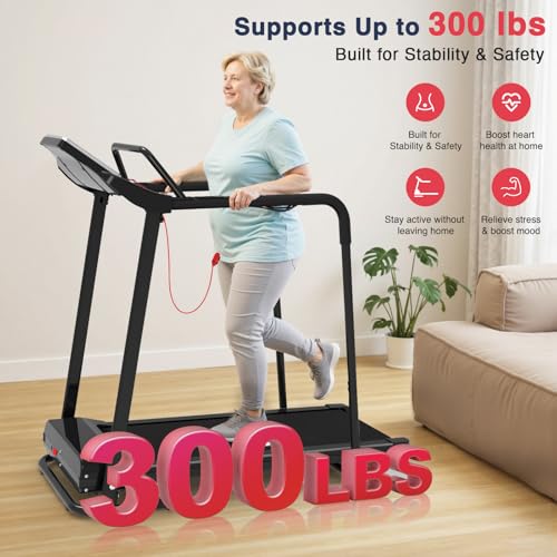 Redliro Treadmill for Seniors Slow Walking - 0.3mph Start, Front & Long Handrails - Foldable Recovery Flat Treadmill for E...