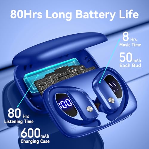 bmani Ear Buds Wireless Earbuds Bluetooth Headphones with 80H Playtime LED Display Case, Over-Ear Hook with Mic, Stereo So...