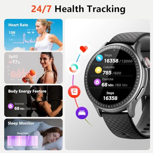 Smart Watch for Men Women, 1.46'' AMOLED Ultra-HD Screen Fitness Tracker with Heart Rate/Sleep/SpO2 Monitor, Answer/Make C...