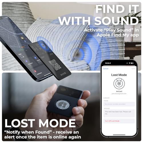Rolling Square Aircard Wallet Tracker - Bluetooth Wallet Finder Find My Network Compatible with Business Card Feature NFC/...