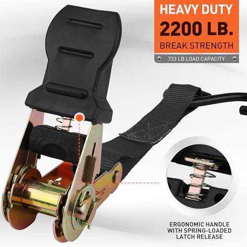 HORUSDY Ratchet Straps, 2,200 LB Break Strength, 4-Pack 15FT Ratchet Tie Down Straps Set for Motorcycle Straps Tie Downs, ...