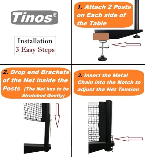 Tinos Professional Table Tennis Net fits 1.8" Maximum Table Thickness | Screw Clamp Ping Pong net & Post Set | Height and ...