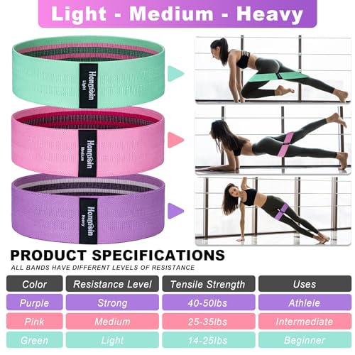 Honmein Resistance Bands for Working Out, 3 Levels Exercise Bands Workout Bands Set for Women Men, Hip Legs Booty Bands fo...