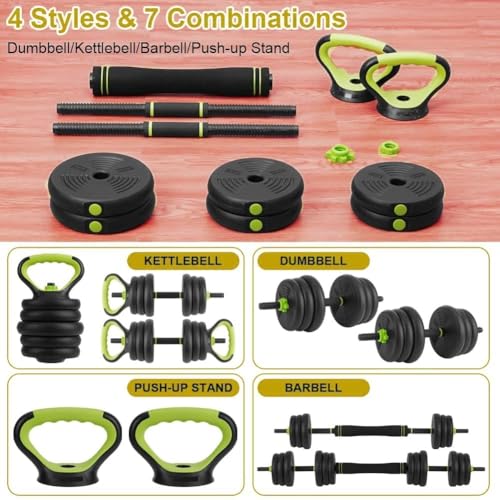 4-In-1 Adjustable Dumbbell Set with Connector(44/66/88LBS), Converts to Dumbbells, Barbells, Kettlebells & Push Up Stand, ...