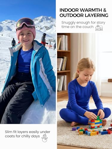 WELAKEN Girls Warm Thermal Underwear Set Kids Winter Base Layer Long Johns Sets for Cold weather/skiing