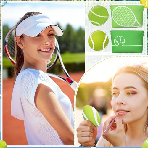 Kacctyen 24 Pcs Tennis Lovers Gifts Bulk for Women Tennis Themed Canvas Makeup Bags Compact Mirrors Accessories for Girl W...