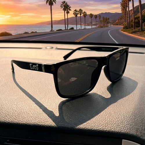 Locs Gangster Oversized Rectangular Horn Rim Sunglasses All Black, mens