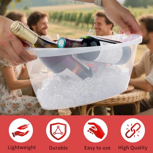 AiSmRu 2 Pack Large Ice Buckets for Parties, 5L Oval Plastic Champagne Wine Cooler Beer Chiller Bucket Beverage Tub for Mi...