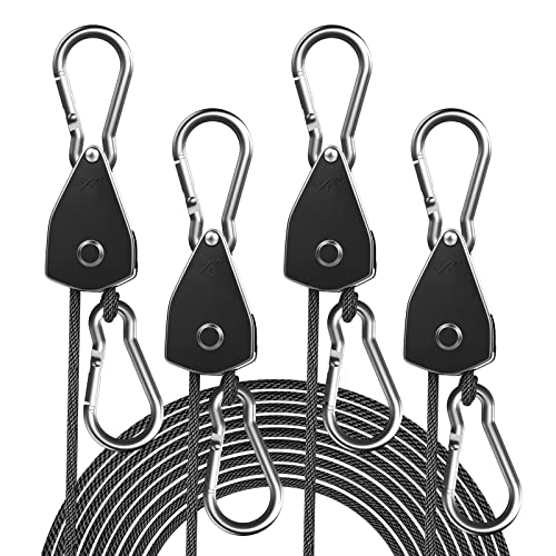 STAYGROW 4-Pack 1/8" Adjustable Rope Hanger, Heavy Duty Ratchet Tie Down Strap with Reinforced Metal Gear, Ratcheting Pull...