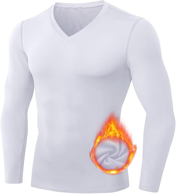 Tesuwel Men's Thermal Compression Shirts V Neck Fleece Lined Long Sleeve Athletic Base Layer Tops for Running Workout
