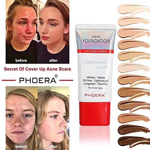 AQUAPURITY PHOERA Full Coverage Foundation New Formula Waterproof Long Lasting Oil Free Velvet Matte Liquid Foundation for Oily Skin Flawless Makeup Base Cream Concealer (104A Natural Beige)