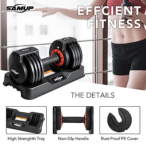 25/55 lbs Pair Adjustable Dumbbells Set, Adjustable Weights Dumbbells Set for Men and Women with Anti-Slip Fast Adjust Wei...